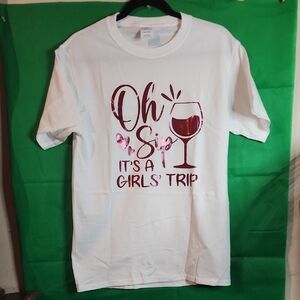 White Graphic Tee with Wine Glass Design